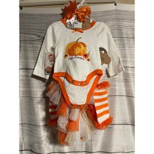 Baby Essentials Hello Pumpkin Bodysuit Tutu Leg Warmers & Bow Set 3M Fall